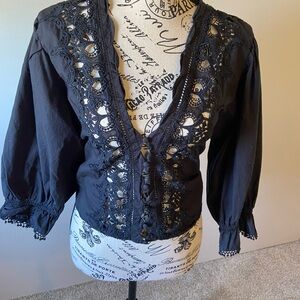 Free People button-down top with sheer embroidery accent